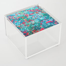 bright red and blue green field of wildflowers vintage photo effect Acrylic Box