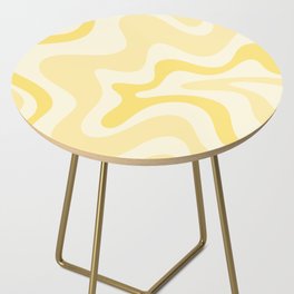 Retro Liquid Swirl Abstract Square in Soft Pale Pastel Yellow Side Table