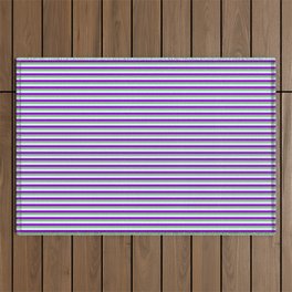 [ Thumbnail: Dark Sea Green, Light Cyan & Dark Violet Colored Stripes Pattern Outdoor Rug ]