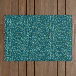 Dark Yellow Abstract Triangle Geometric Mosaic Shape Pattern on Tropical Dark Teal Inspired by Sherwin Williams 2020 Trending Color Oceanside SW6496 Outdoor Rug