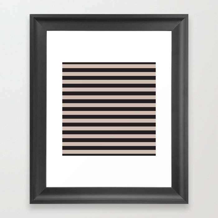 Onyx Black and Ivory stripes Cabana Poolside Thin Vertical Stripes Framed Art Print