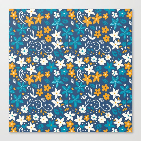 Floral pattern with doodles of flowers and leaves Canvas Print