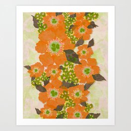 Retro Orange Flowers Art Print