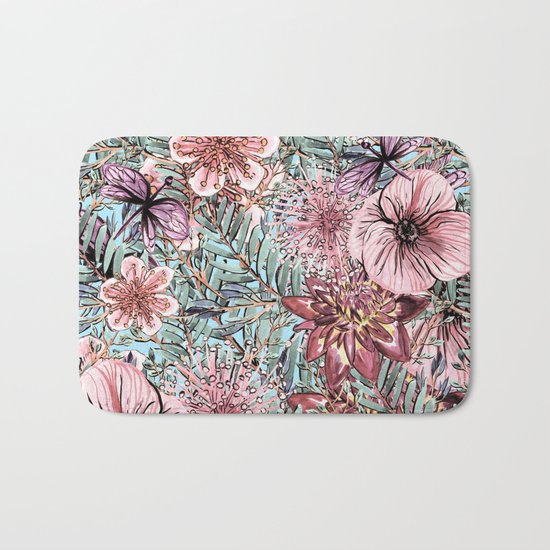 Tropical Pastel Pink Flower Hibiscus Garden on #Society6 Bath Mat