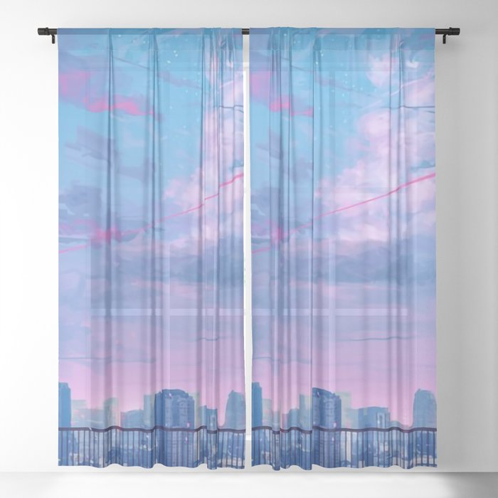 Aesthetic Japanese City View Anime Sheer Curtain By Landscape Arts Society6