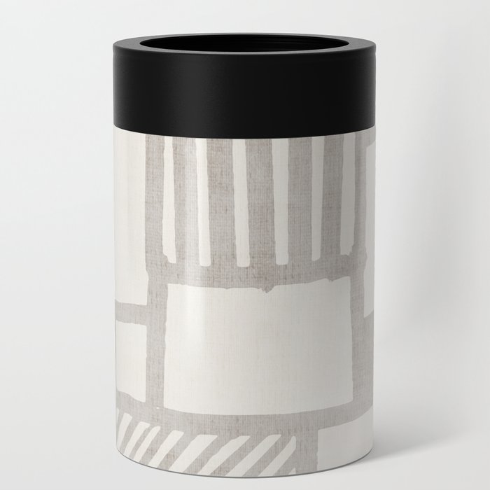 Hand Drawn Lines Minimalist Geometric Monochrome Beige Decor Artwork Can Cooler