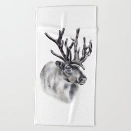 Reindeer Watercolor Animal Beach Towel
