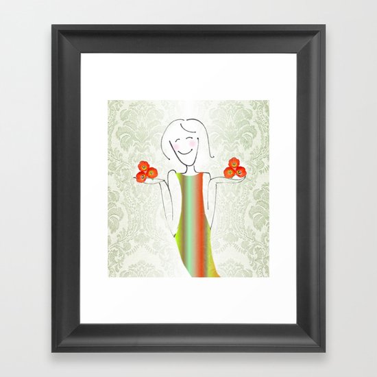 She brings tulips. Framed Art Print