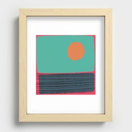 Shore - Blue and Green Minimalistic Colorful Sunset Art Design Pattern on Red Recessed Framed Print