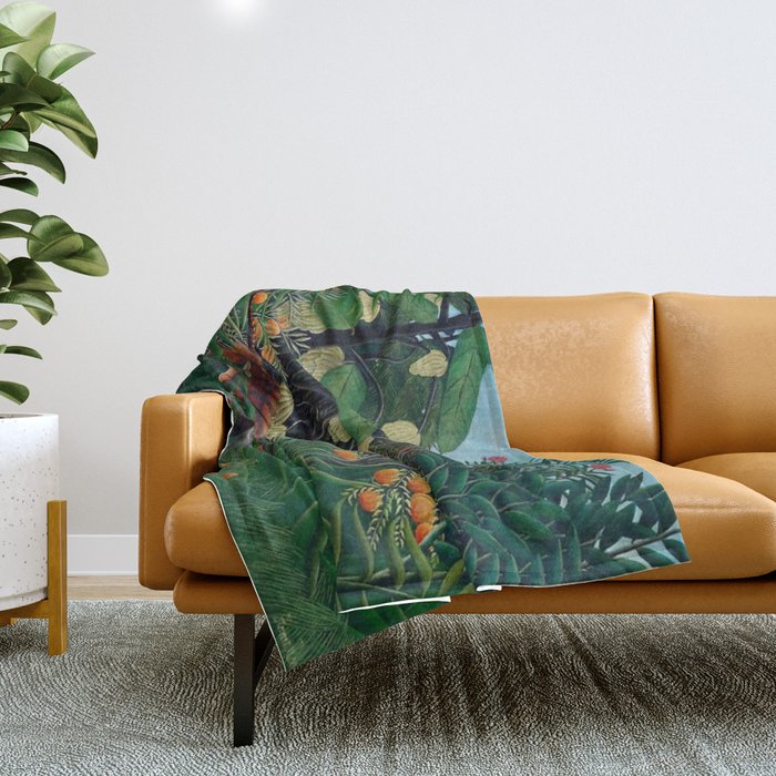 Fight between a Tiger and a Buffalo Henri Rousseau Throw Blanket