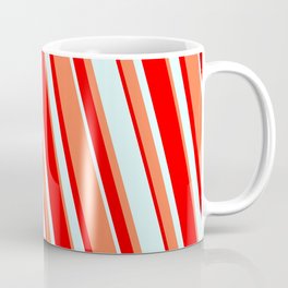 [ Thumbnail: Red, Light Cyan & Coral Colored Lines/Stripes Pattern Coffee Mug ]