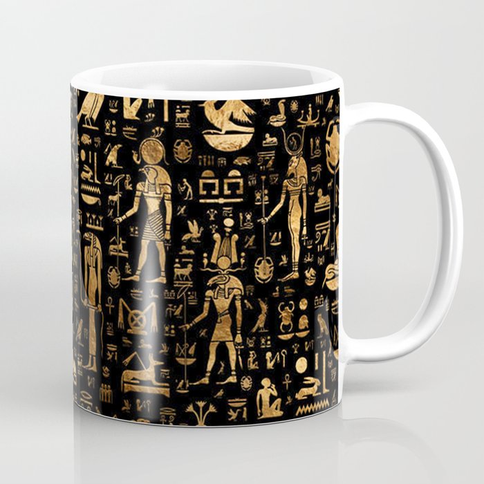 Ancient Egyptian Hieroglyphics Obsidian Copper Coffee Mug