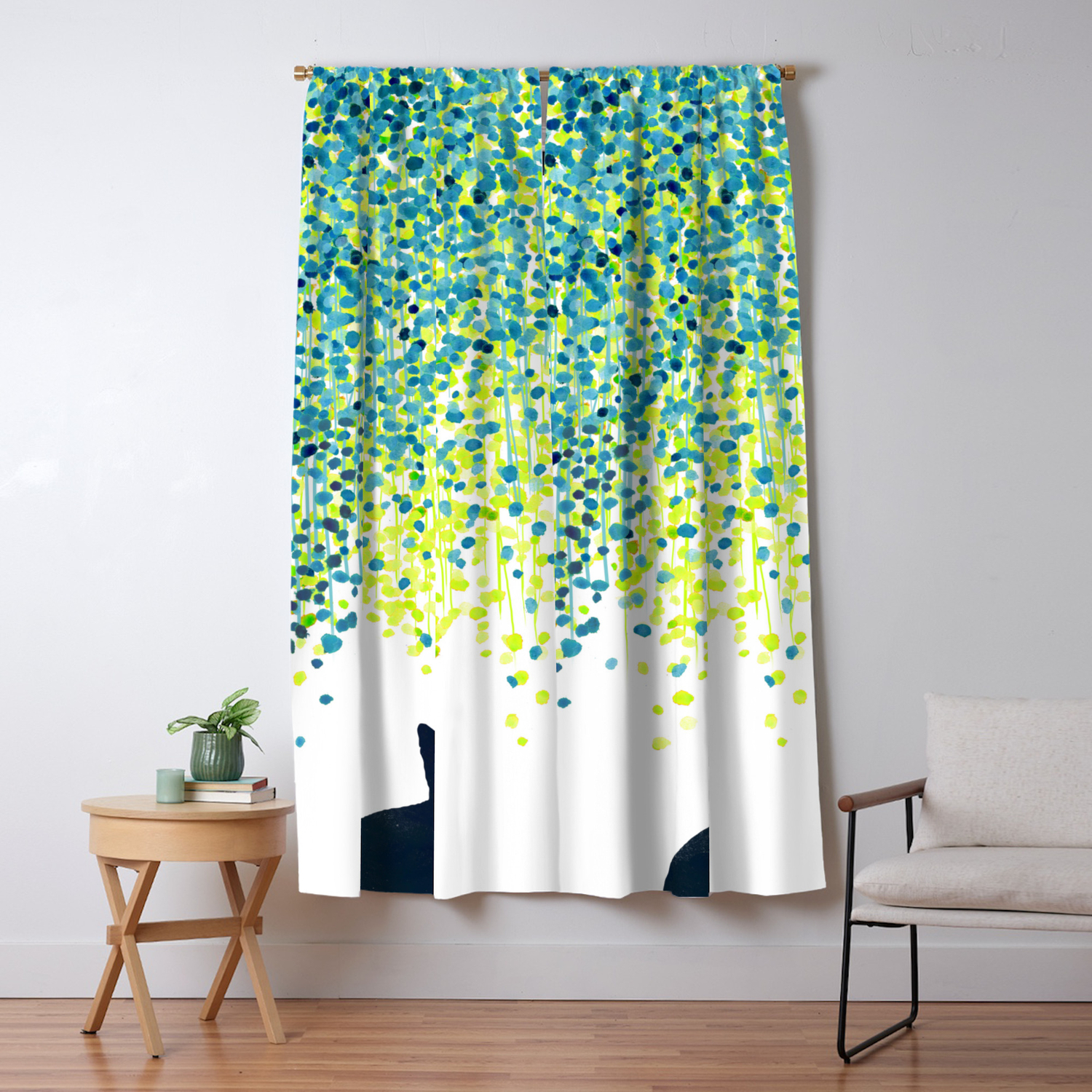 Cat In The Garden Under Willow Tree Blackout Curtain By Budikwan