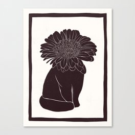 Flower head black cat linocut style illustration Canvas Print