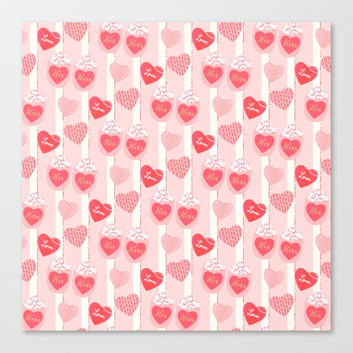 Valentine's Day Mugs Pattern Canvas Print