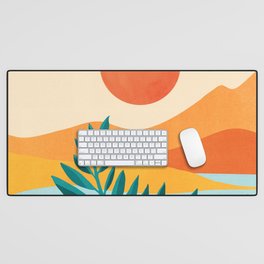 Mountain Sunset Colorful Landscape Illustration Desk Mat