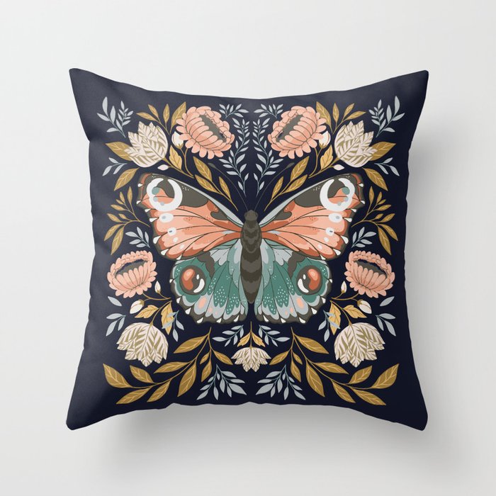 William Morris Butterfly - Midnight Garden Throw Pillow