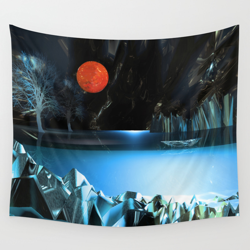 3d Art Digital Art Cave Lake Wall Tapestry
