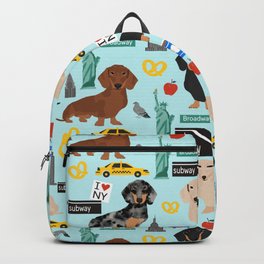 Dachshund dog breed NYC new york city pet pattern doxie coats dapple merle red black and tan Backpack