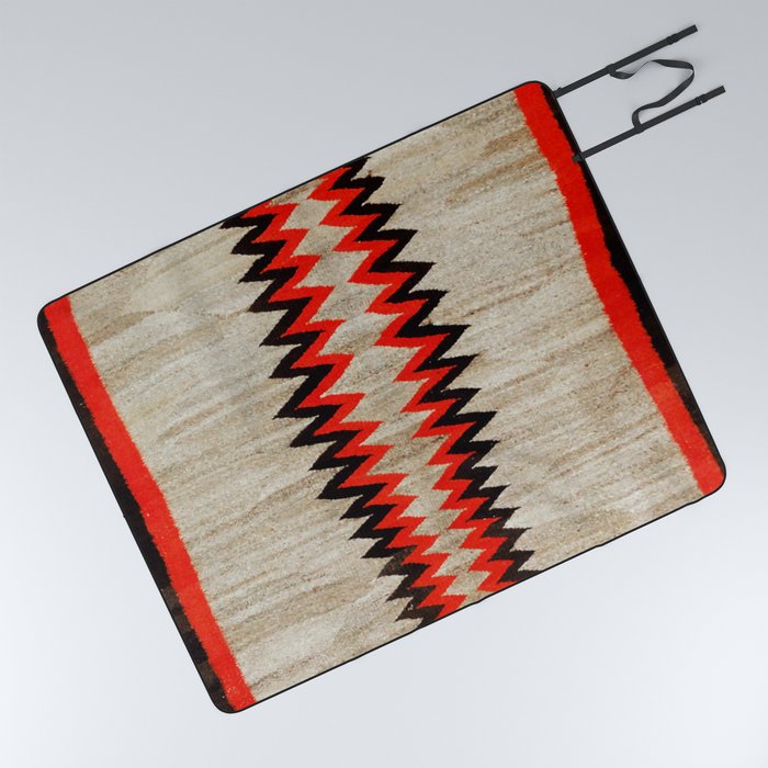 Antique Navajo Rug With Chevron Stripes Print Picnic Blanket
