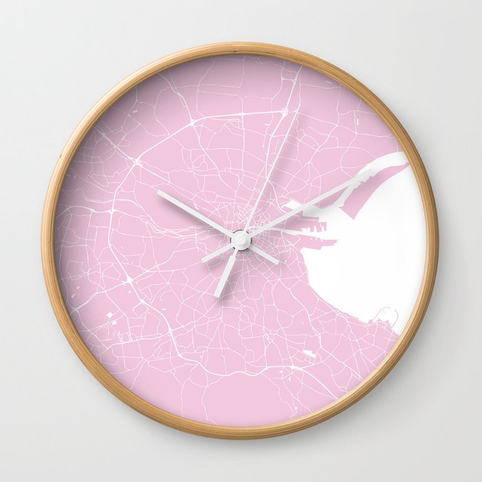 Dublin Street Map Pink and White Wall Clock