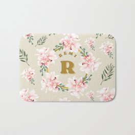 Remi with flowers  Bath Mat | Digital, Flowers, Pattern, Earth, Remi, Gold, Retro, Beige, Graphicdesign, Remiwithflowers 