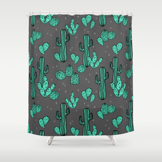 Prickly Pear - Charcoal by Andrea Lauren Shower Curtain