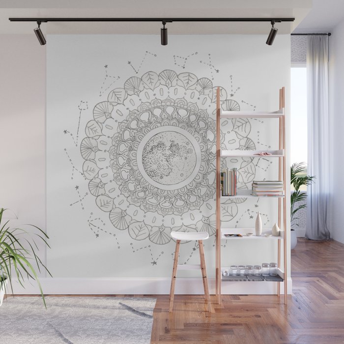 Lace Pattern with Full Moon and Constellations Illustration Wall Mural