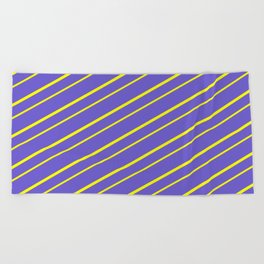 [ Thumbnail: Slate Blue and Yellow Colored Striped Pattern Beach Towel ]