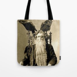 One-eyed Bearded Man with Ravens black and white photograph Tote Bag