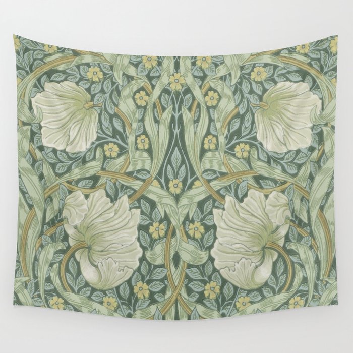 William Morris Vintage Pimpernel Privet Slate Mint Green Wall Tapestry