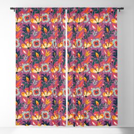 Colorful Floral Pattern On Magenta Background Blackout Curtain
