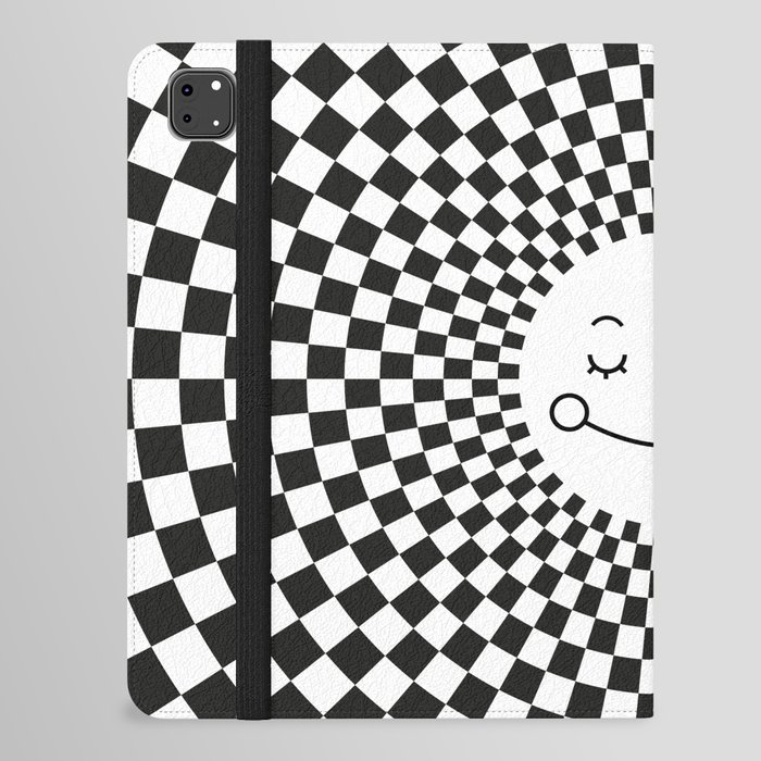 Checkered Black and White Smiley Sun iPad Folio Case