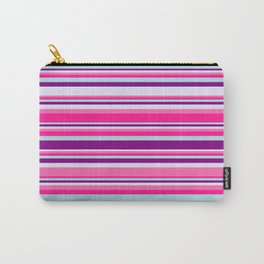 [ Thumbnail: Colorful Hot Pink, Deep Pink, Powder Blue, Purple, and Lavender Colored Lined Pattern Carry-All Pouch ]