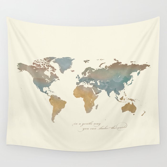 World Map with Dalai Lama Quote Wall Tapestry