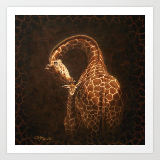 Reticulated Giraffe Mother and Baby Art Print