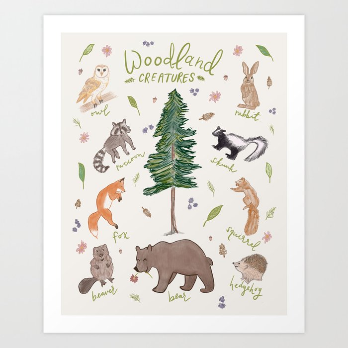 Woodland Creatures Chart Art Print