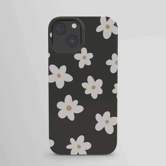 Retro flower field in olive green iPhone Case