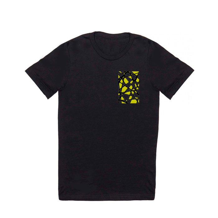 Black Lines Dirty Yellow Accent And White Background Abstract T Shirt