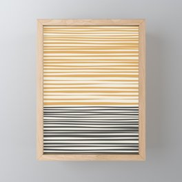 Natural Stripes Modern Minimalist Colour Block Pattern in Charcoal Grey, Muted Mustard Gold, and Cream Beige Framed Mini Art Print