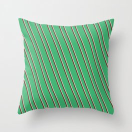 [ Thumbnail: Sea Green, Light Gray, and Maroon Colored Lined Pattern Throw Pillow ]