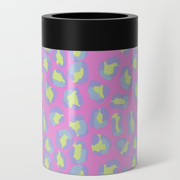 Pastel Leopard Spots on Hot Pink Can Cooler