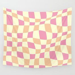 Warped Checkered Pattern (pink/peach/cream) Wall Tapestry