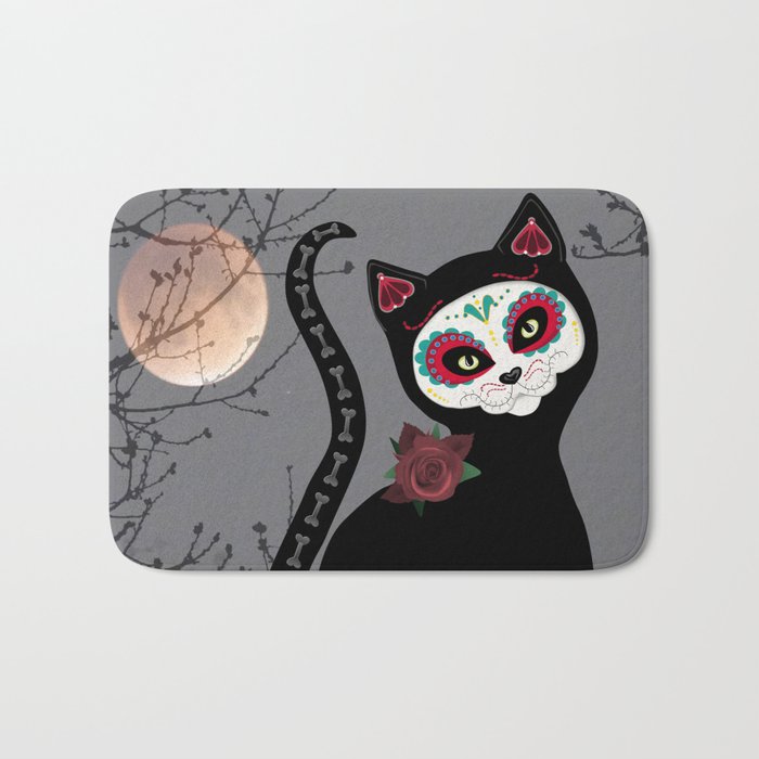 Sugar Skull Black Cat Bath Mat