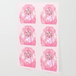 Lion Chewing Bubble Gum in Pink Wallpaper