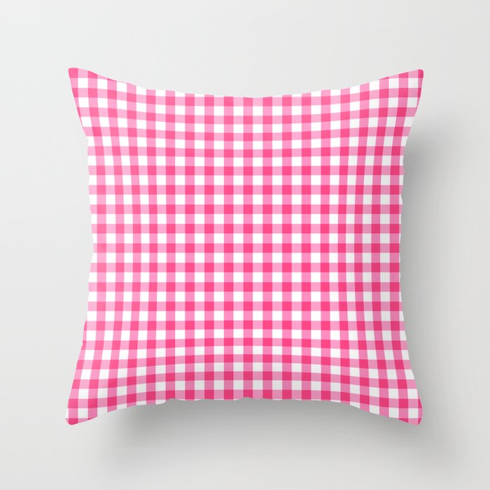 Gingham Print - Pink Throw Pillow
