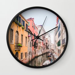 Colorful Pink Yellow Blue Venice Canals | Europe Italy City Travel Photography Wall Clock