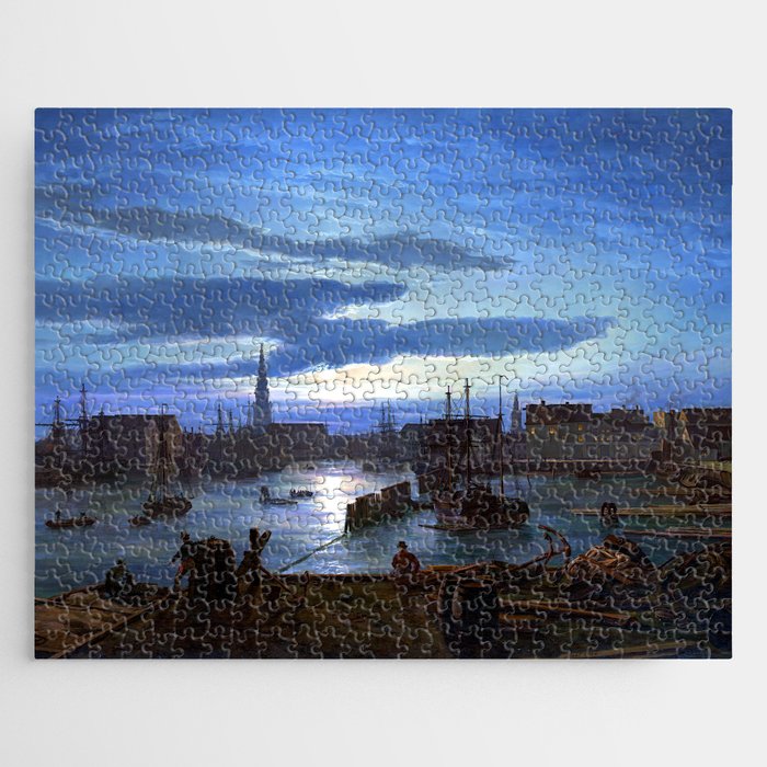 Johan Christian Dahl Copenhagen Harbor in Moonlight, Denmark Jigsaw Puzzle