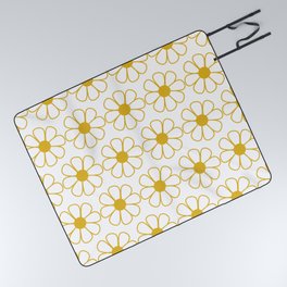Cheerful Retro Daisy Pattern in Mustard and White. Cute vintage 60s 70s aesthetic floral design with daisies in gold ochre tones. By Kierkegaard Design Studio.  Picnic Blanket
