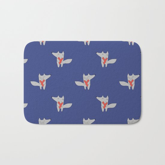 Fox in love blue Bath Mat